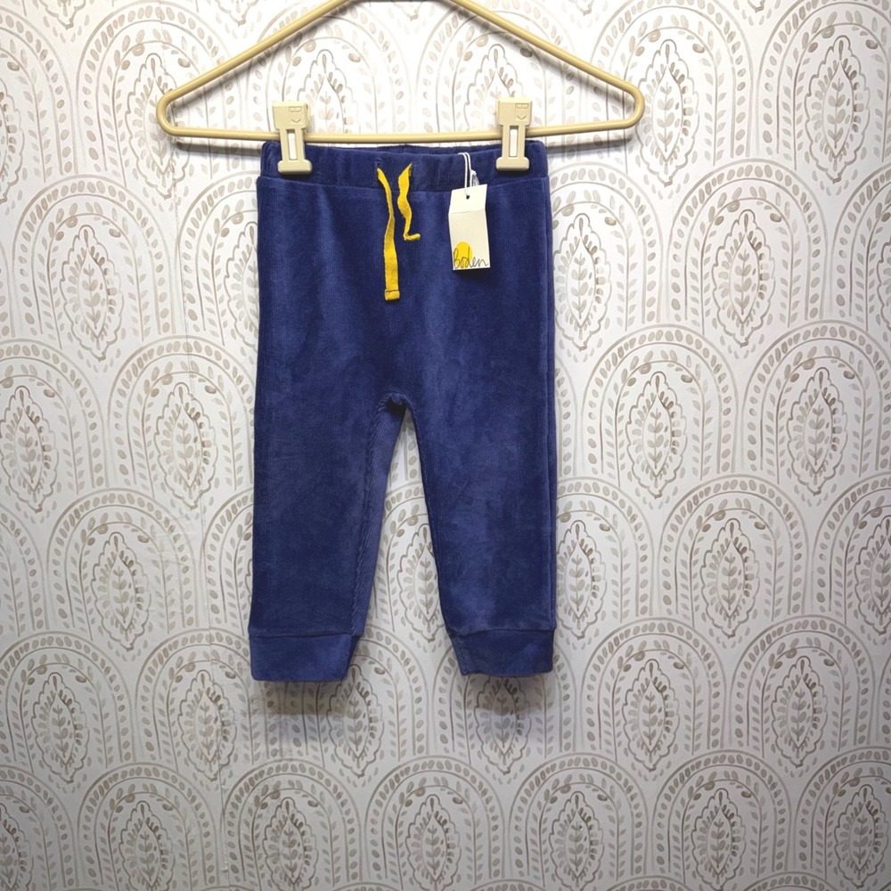 Baby Boden Indigo Blue Corduroy Joggers‎ Yellow Drawstring 12-18M NWT